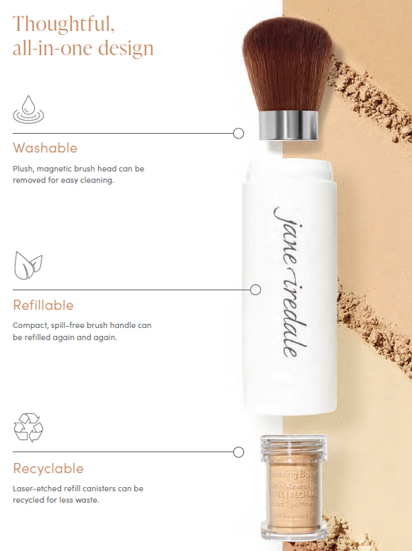 Jane Iredale - Amazing Base Loose Mineral Powder Foundation Refillable Brush (includes 2 refills!) - Totally Refreshed Steam and Spa